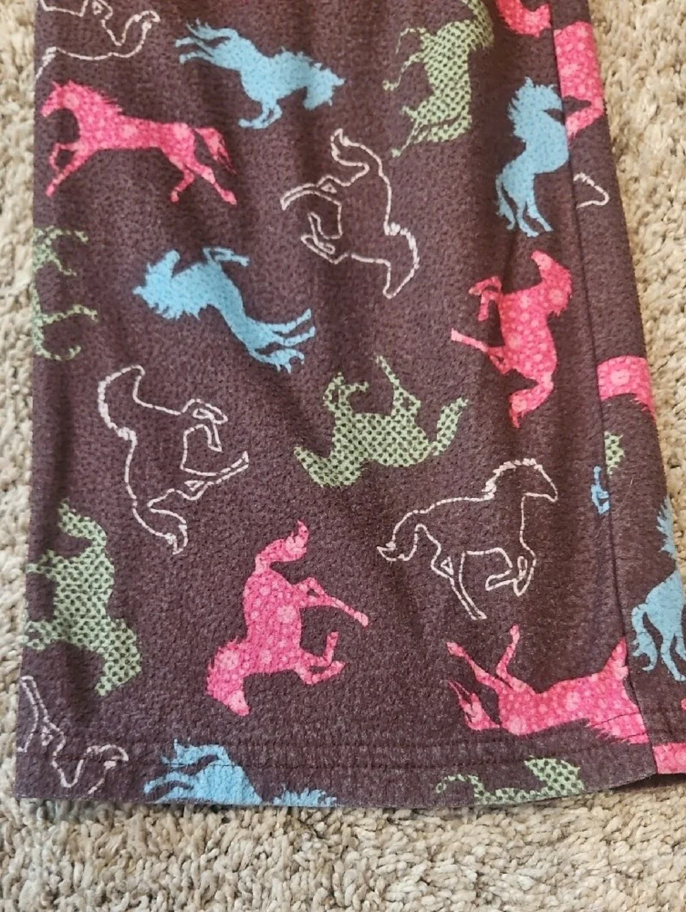 Kids Brown Horse-Print Pajama Pants in Pink Blue Green